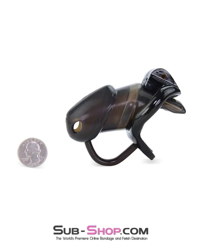 1335AR-SIS      Sissy Bimbo Boy Long Black Cock Blocker Silicone Locking Male Chastity with Ball Divider