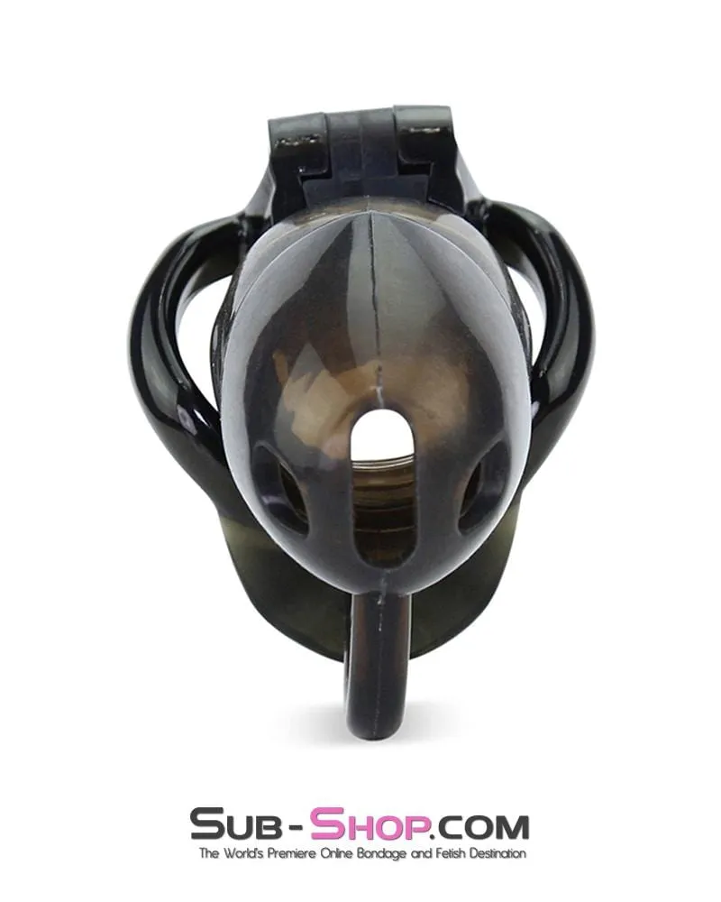 1335AR-SIS      Sissy Bimbo Boy Long Black Cock Blocker Silicone Locking Male Chastity with Ball Divider