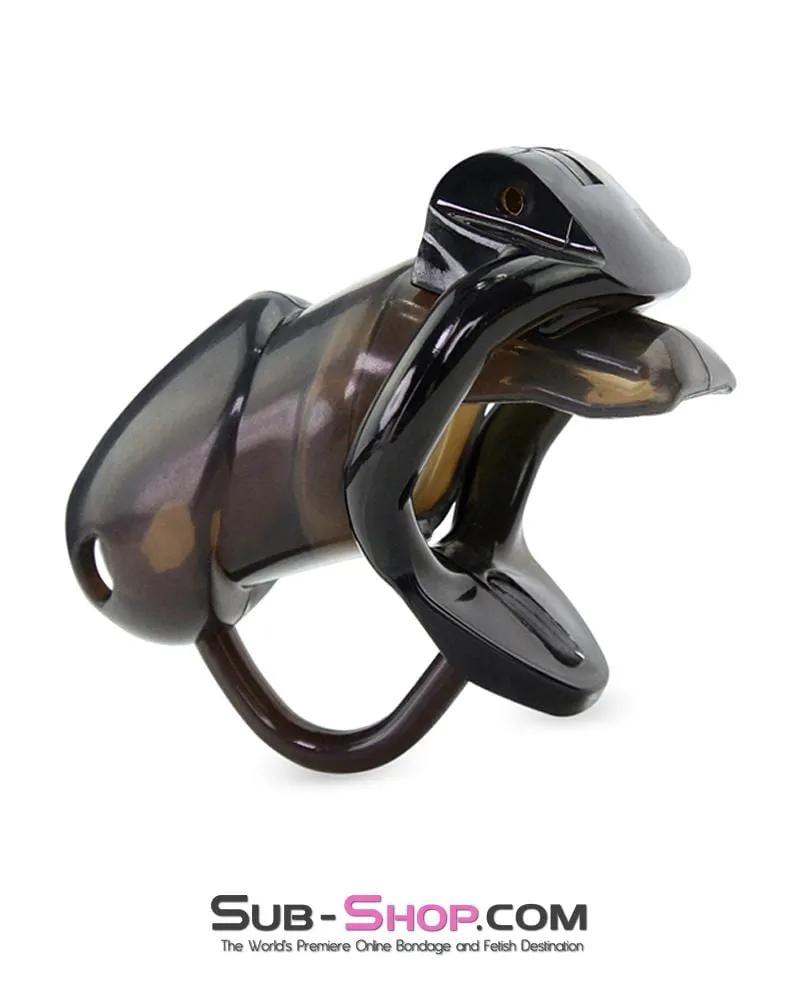 1335AR-SIS      Sissy Bimbo Boy Long Black Cock Blocker Silicone Locking Male Chastity with Ball Divider