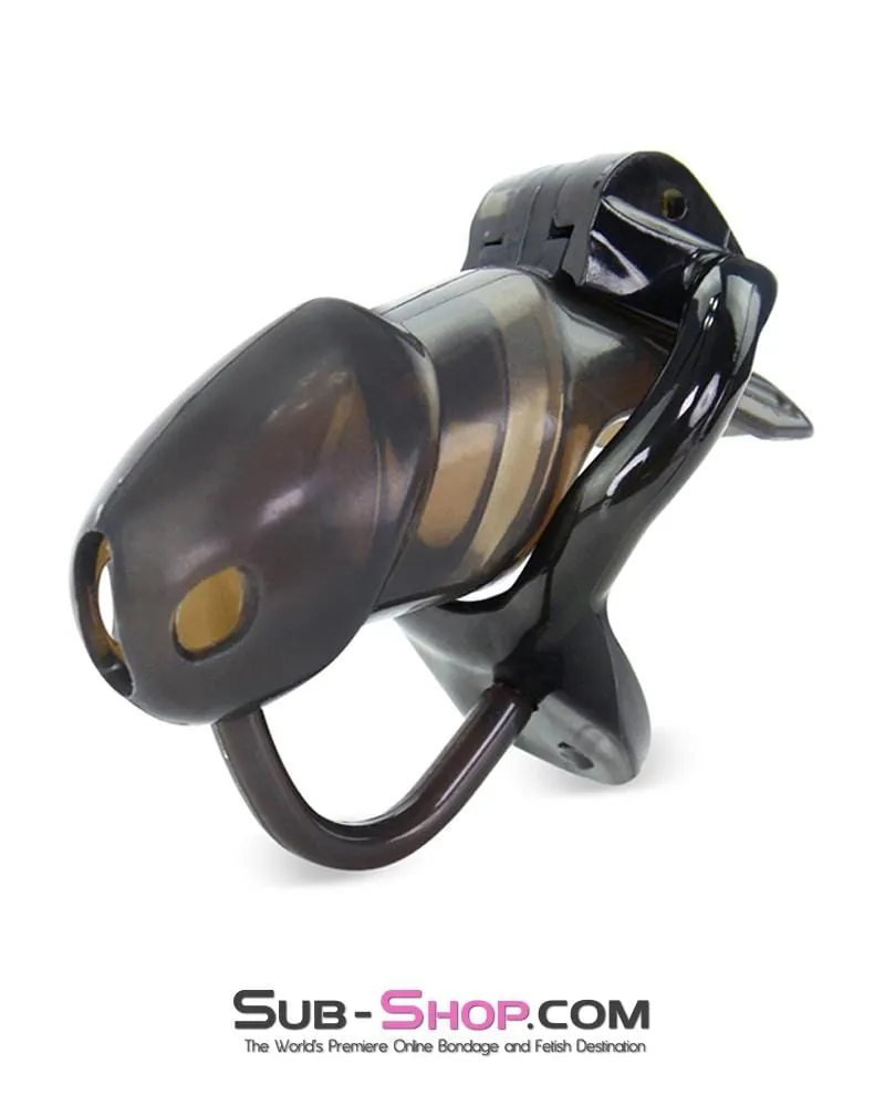 1335AR-SIS      Sissy Bimbo Boy Long Black Cock Blocker Silicone Locking Male Chastity with Ball Divider