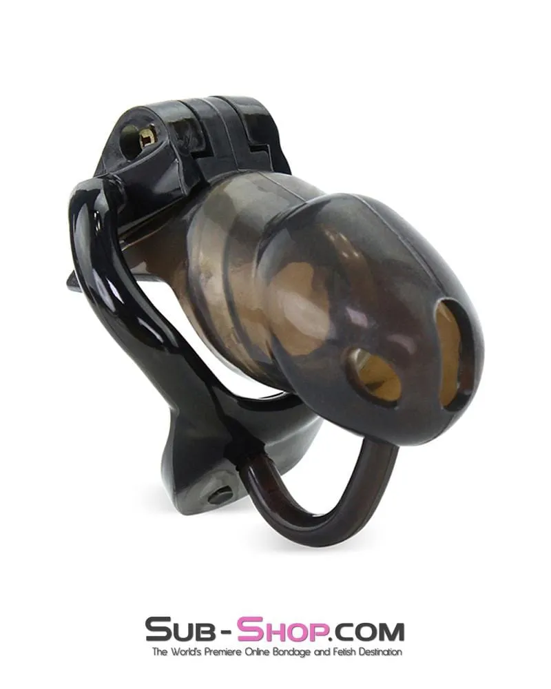 1348AR-SIS      Sissy Cuckhold Short Black Cock Blocker Silicone Locking Male Chastity with Ball Divider