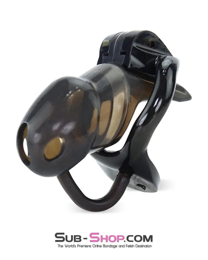 1348AR-SIS      Sissy Cuckhold Short Black Cock Blocker Silicone Locking Male Chastity with Ball Divider