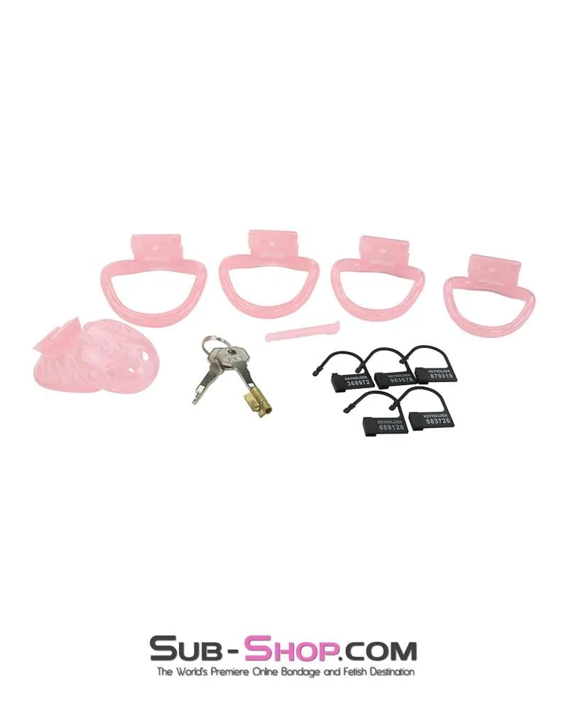 1480AR-SIS      Sissy Boy Toy Pink Short High Security Pin Tumbler Locking Cock Cage Chastity