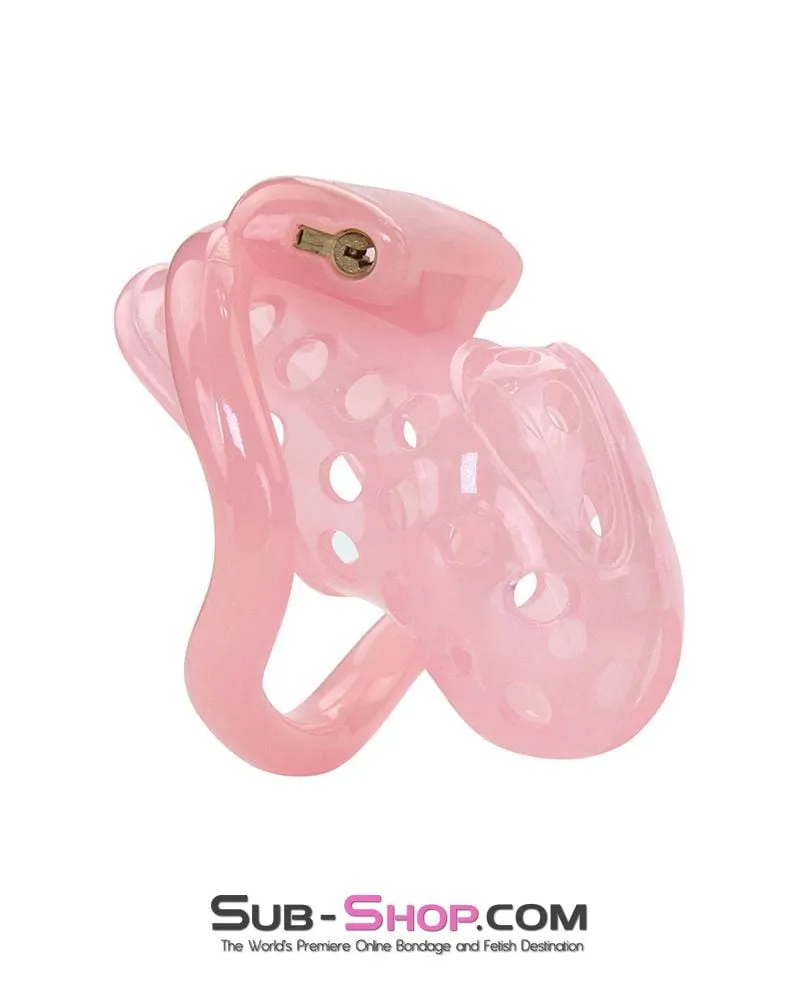 1480AR-SIS      Sissy Boy Toy Pink Short High Security Pin Tumbler Locking Cock Cage Chastity