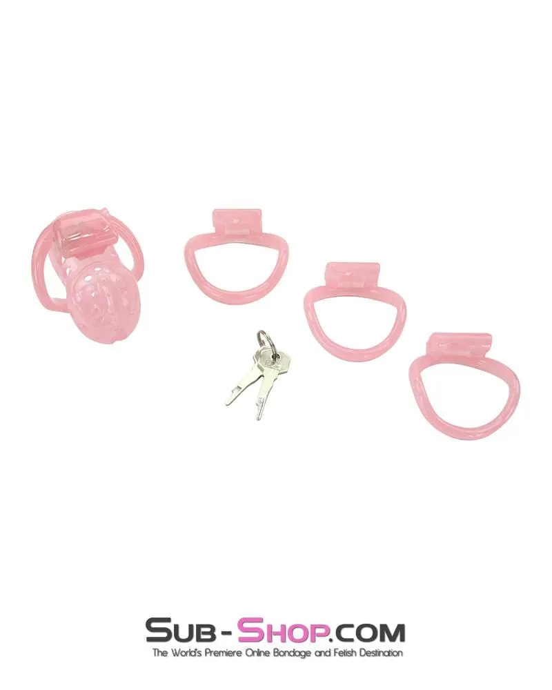 1480AR-SIS      Sissy Boy Toy Pink Short High Security Pin Tumbler Locking Cock Cage Chastity