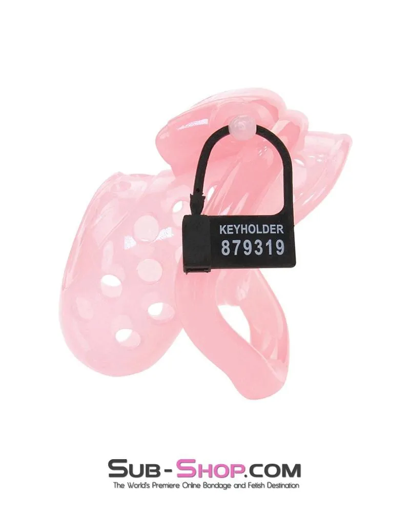 1480AR-SIS      Sissy Boy Toy Pink Short High Security Pin Tumbler Locking Cock Cage Chastity