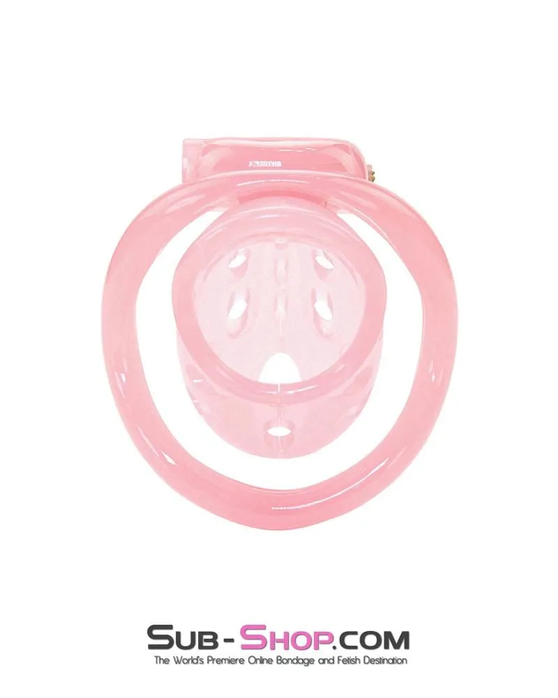 1480AR-SIS      Sissy Boy Toy Pink Short High Security Pin Tumbler Locking Cock Cage Chastity