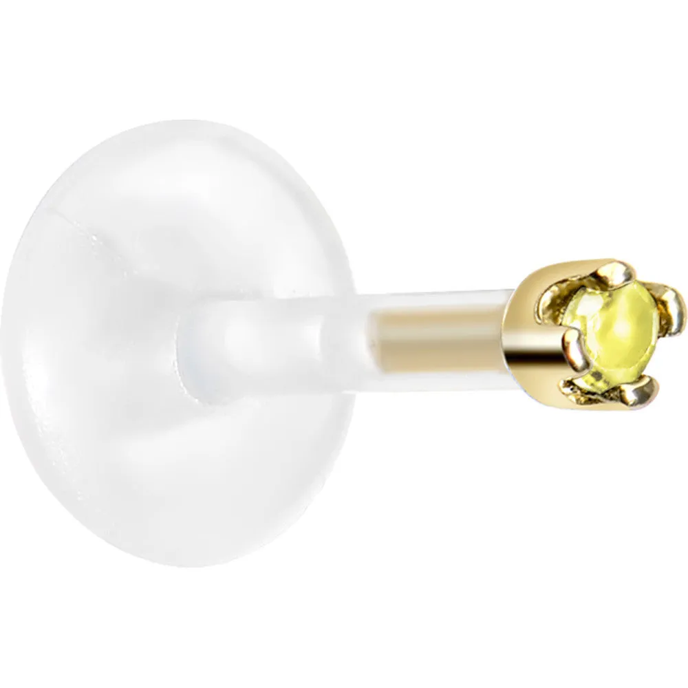 16 Gauge 1/4 14KT Yellow Gold November 1.5mm CZ Bioplast Push in Cartilage Earring