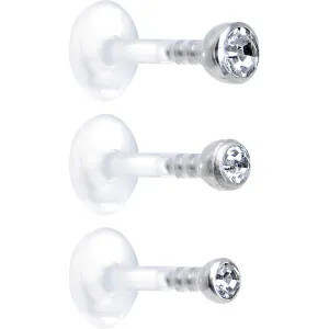 16 Gauge 1/4 Clear Gem Bioplast Triple Forward Helix Barbell 3 Pack Set