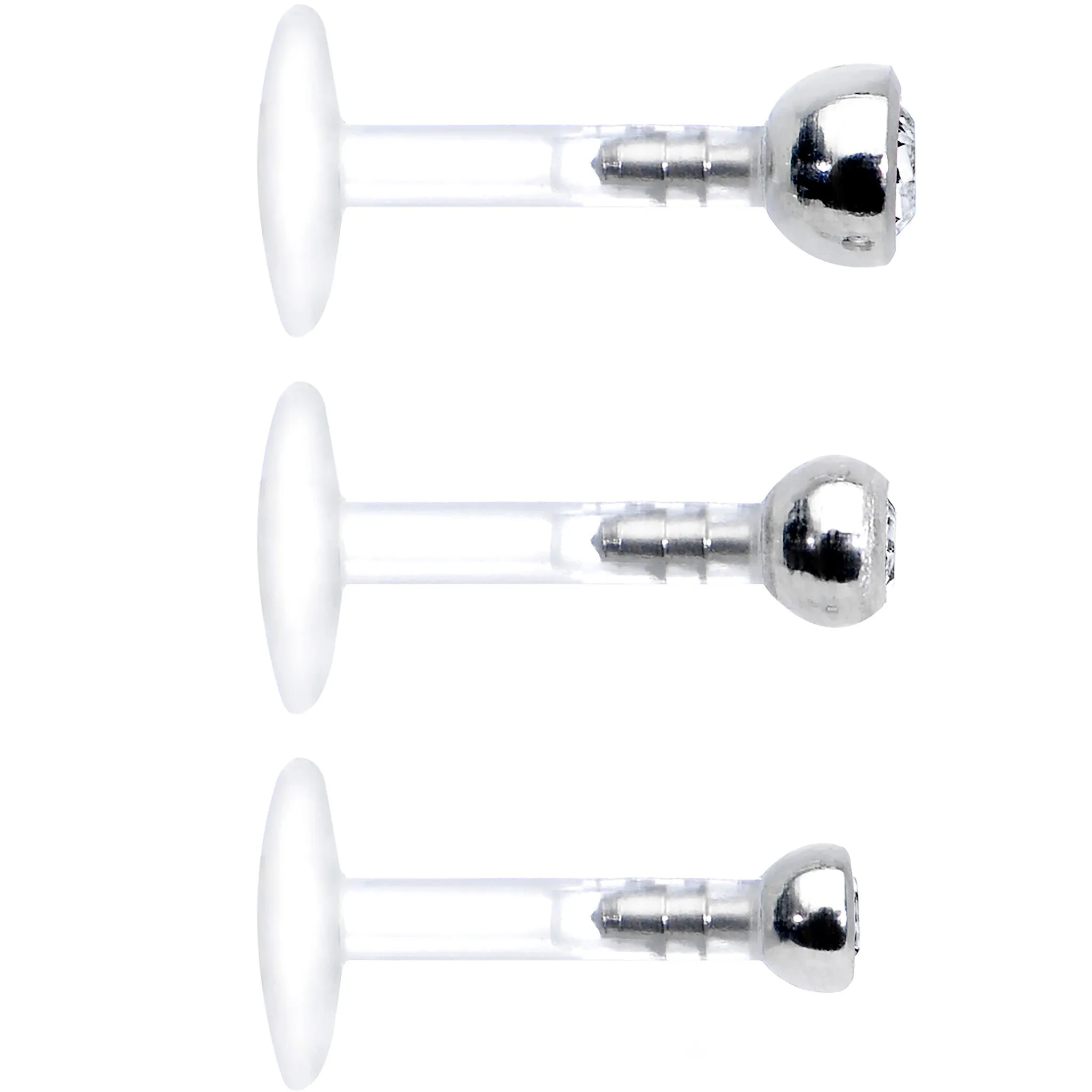 16 Gauge 1/4 Clear Gem Bioplast Triple Forward Helix Barbell 3 Pack Set