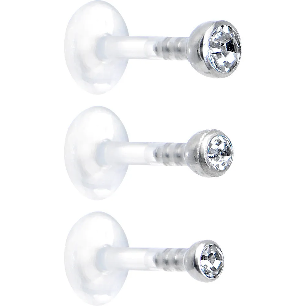 16 Gauge 1/4 Clear Gem Bioplast Triple Forward Helix Barbell 3 Pack Set