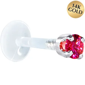 16 Gauge 1/4 Solid 14KT White Gold 3mm Red Cubic Zirconia Bioplast Tragus Earring Stud