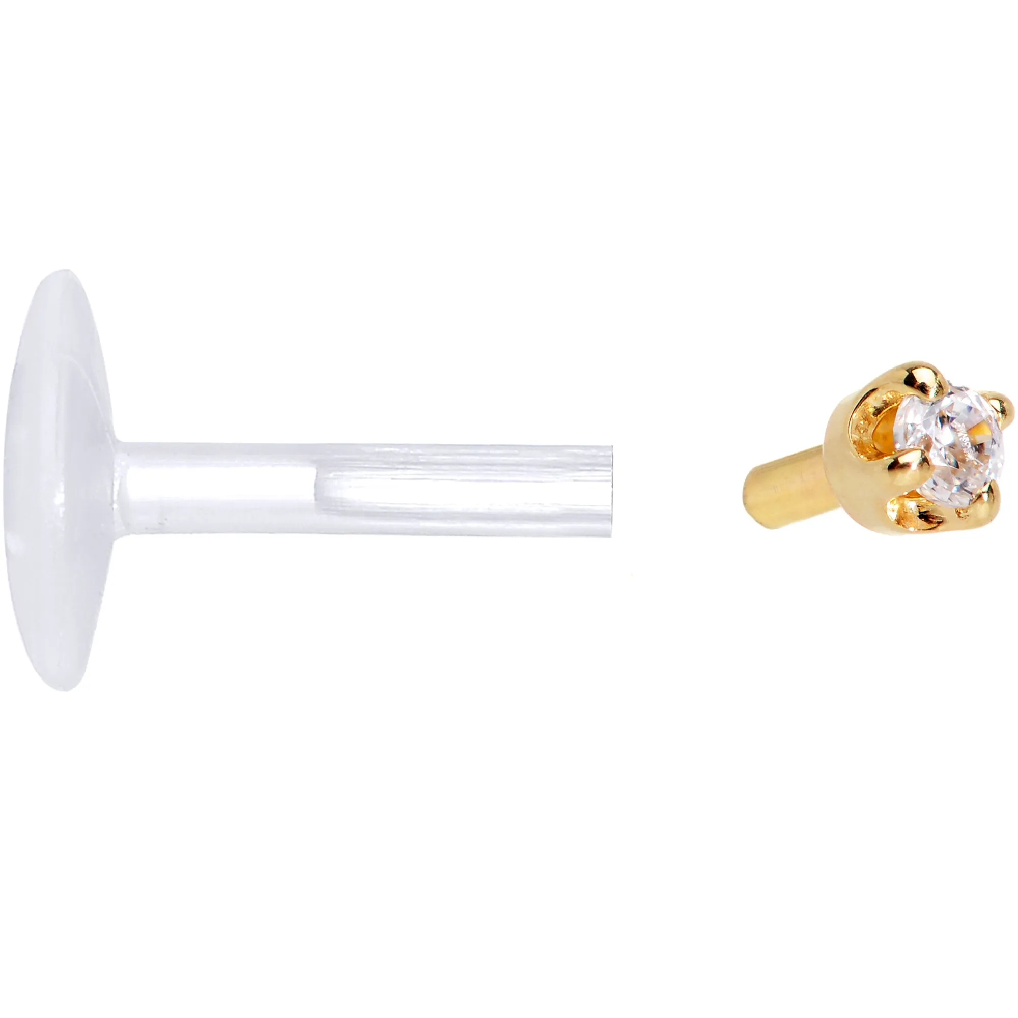 16 Gauge 1/4 Solid 14KT Yellow Gold 1.5mm CZ Bioplast Push in Cartilage Earring
