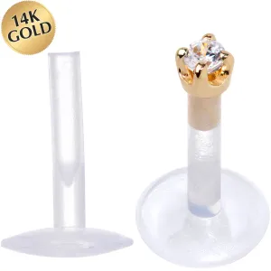 16 Gauge 1/4 Solid 14KT Yellow Gold 1.5mm CZ Bioplast Push in Cartilage Earring
