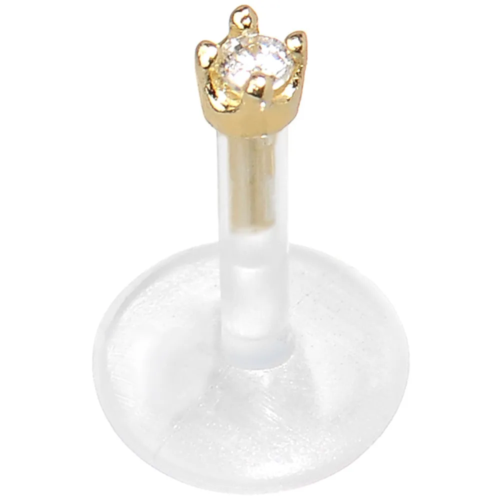 16 Gauge 1/4 Solid 14KT Yellow Gold 1.5mm CZ Bioplast Push in Cartilage Earring