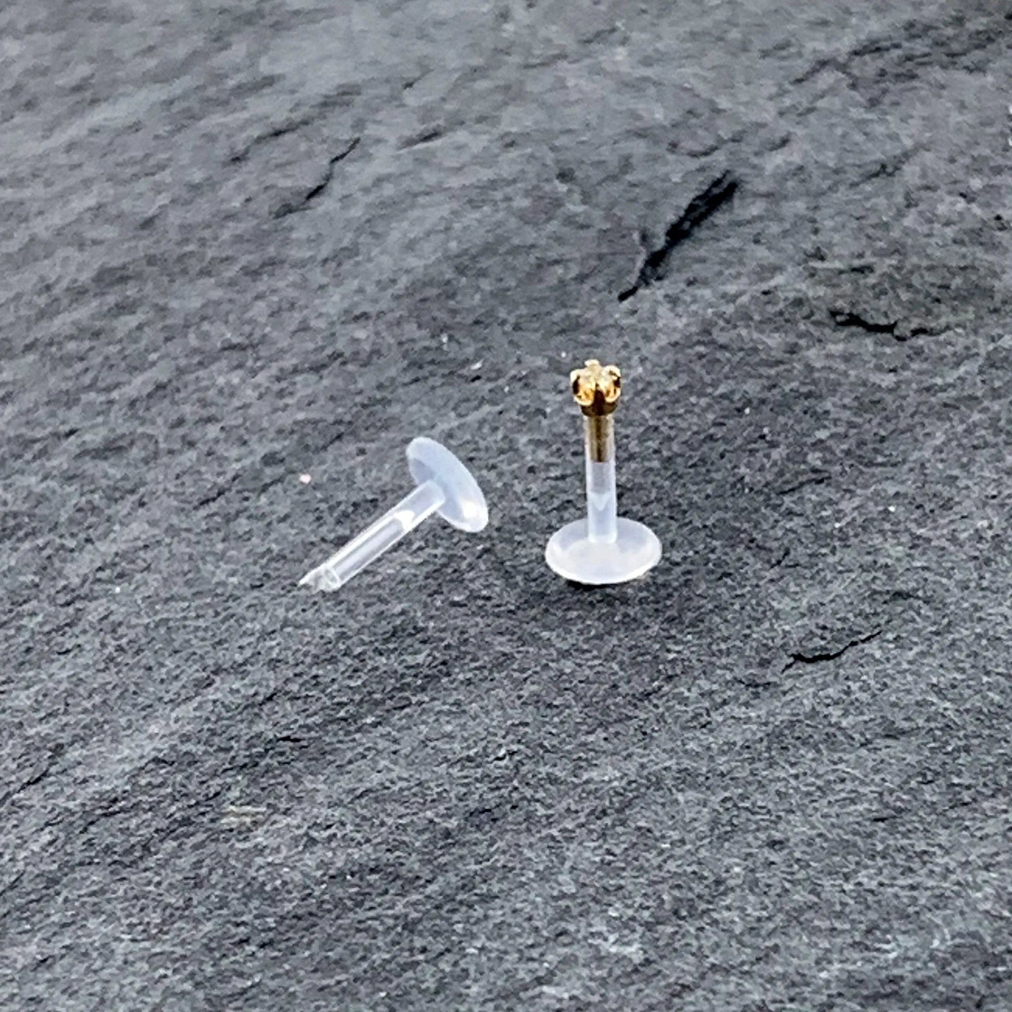 16 Gauge 1/4 Solid 14KT Yellow Gold 1.5mm CZ Bioplast Push in Cartilage Earring