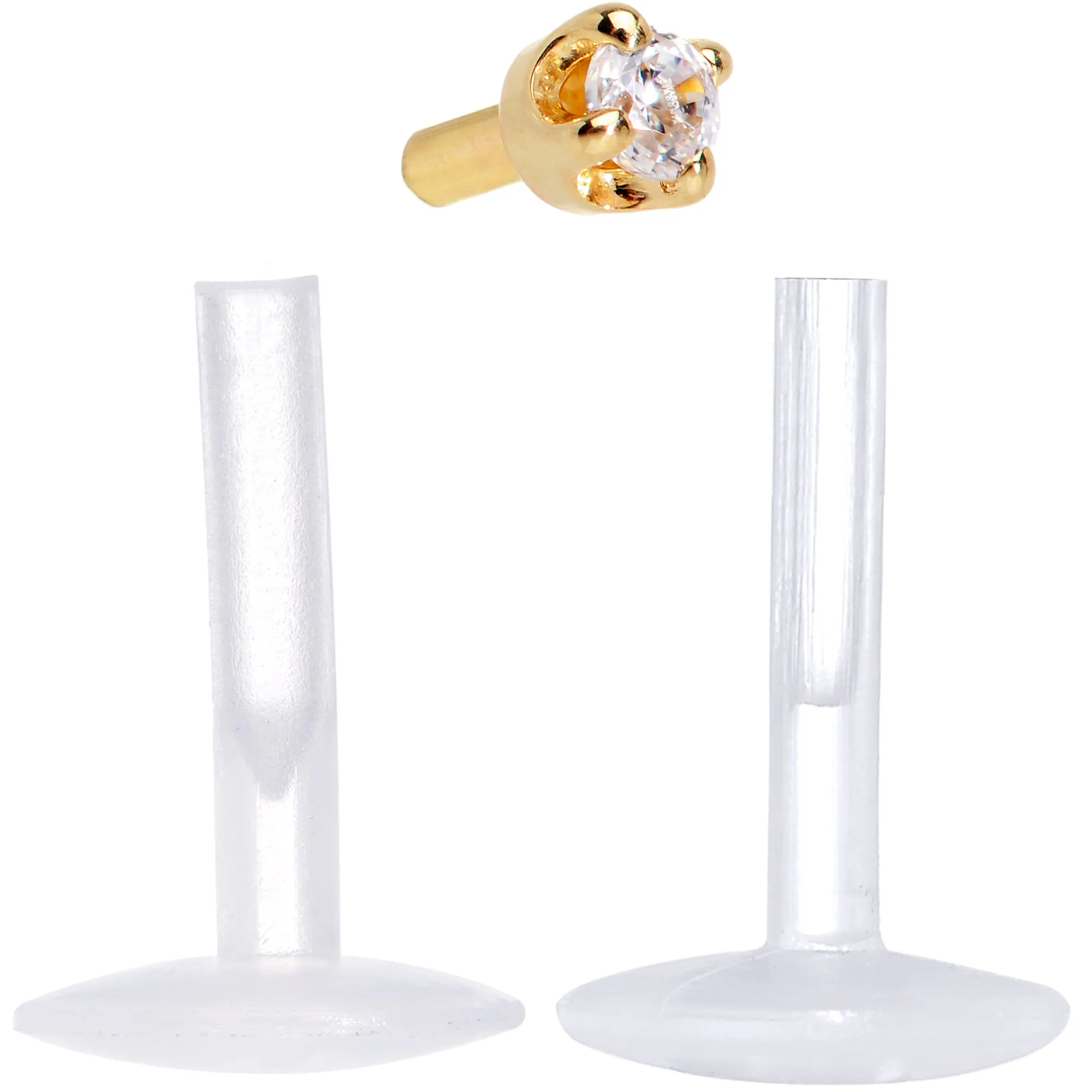 16 Gauge 1/4 Solid 14KT Yellow Gold 1.5mm CZ Bioplast Push in Cartilage Earring