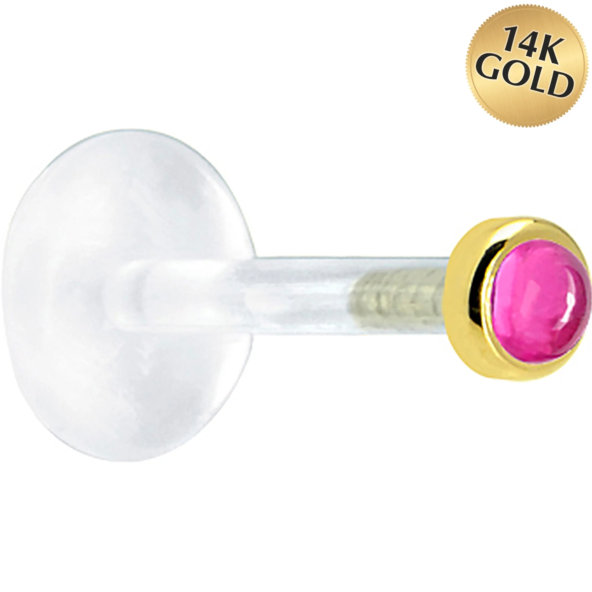 16 Gauge 1/4 Solid 14KT Yellow Gold 2mm Genuine Pink Tourmaline Bioplast Tragus Earring Stud