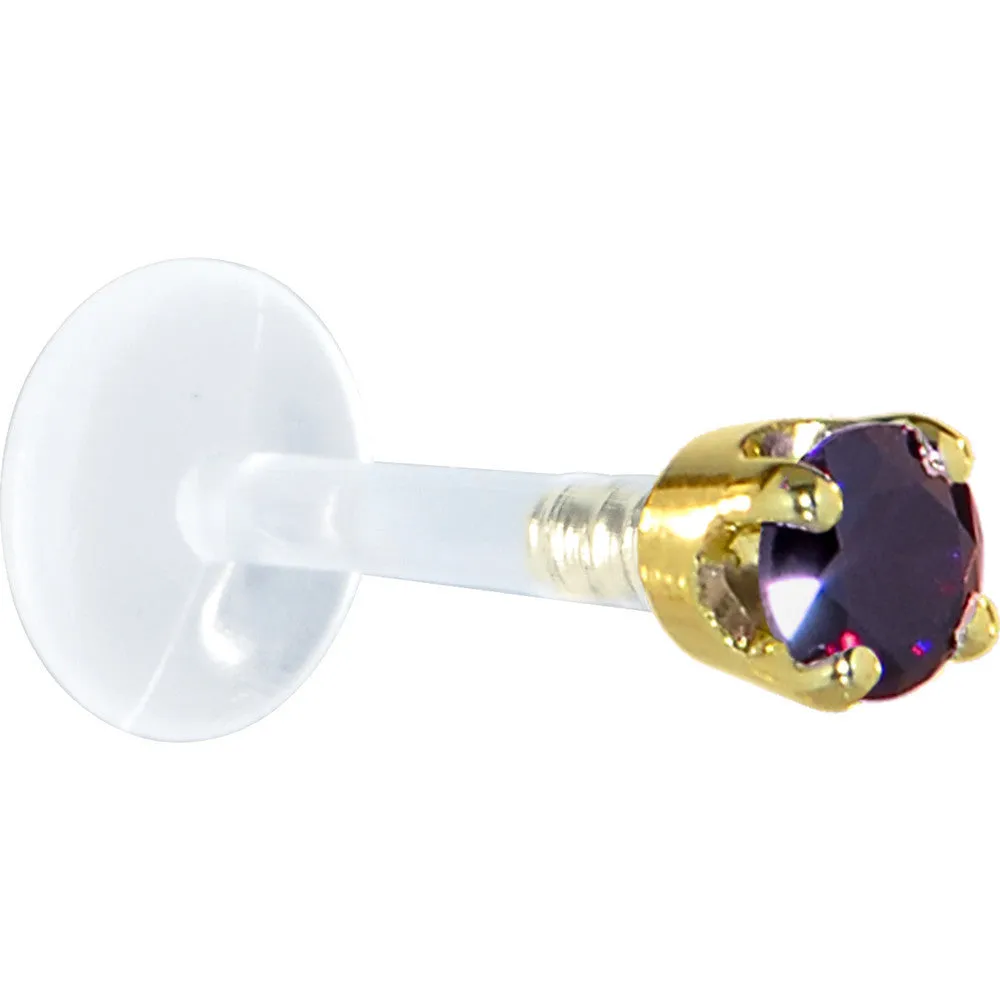 16 Gauge 5/16 Solid 14KT Yellow Gold 3mm Amethyst Cubic Zirconia Bioplast Tragus Earring Stud