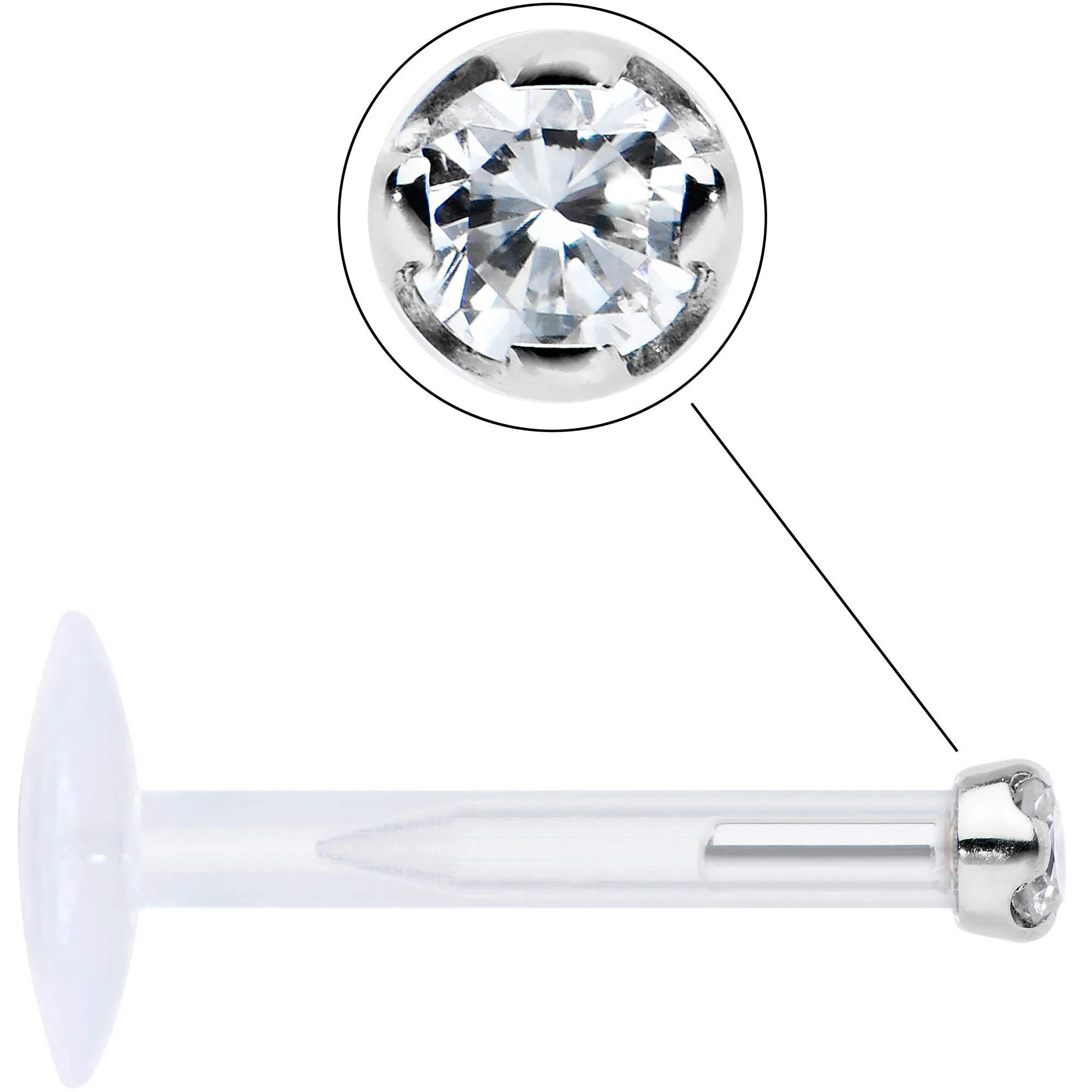 16 Gauge Bioplast 14KT White Gold 1.5mm Genuine Diamond Micro Labret