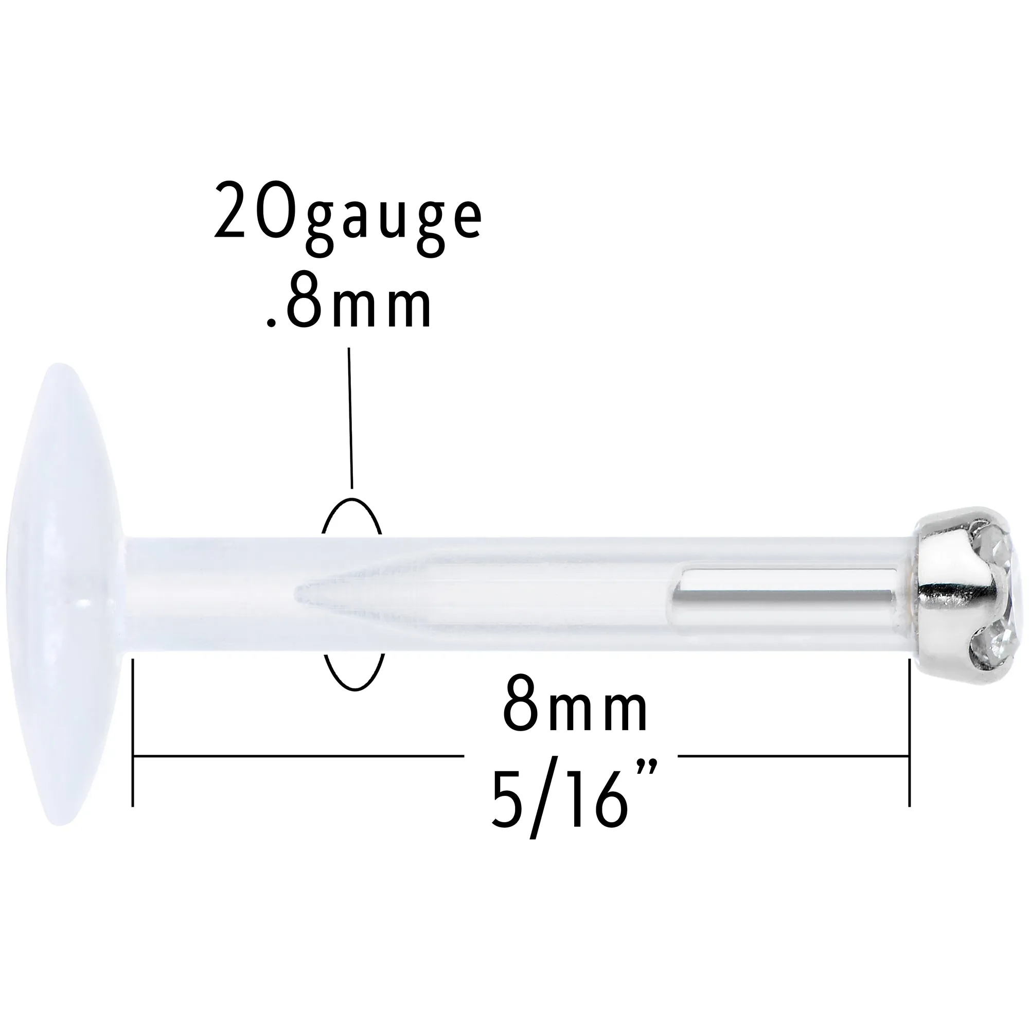 16 Gauge Bioplast 14KT White Gold 1.5mm Genuine Diamond Micro Labret