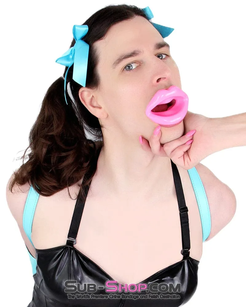 2420DL-SIS      Pretty Sissy Pinky Rubber Sex Doll Lips Open Sissy Fetish Services Mouth Gag