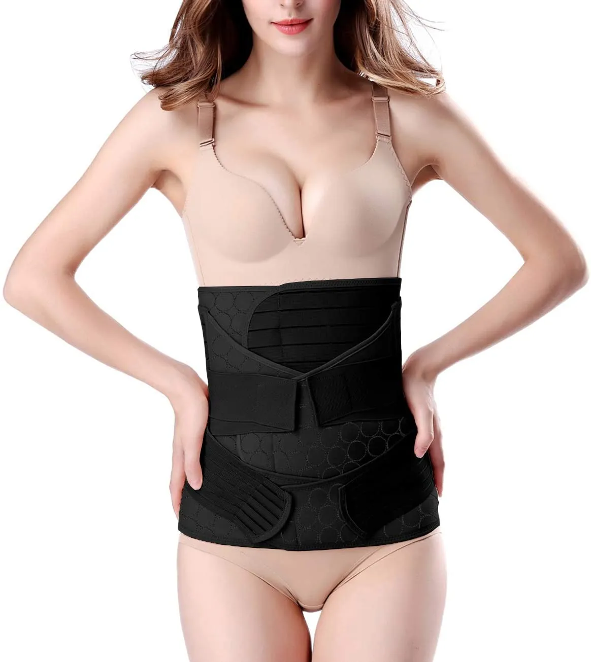 3 in 1 Postpartum Support - Recovery Belly/waist/pelvis Belt Shapewear Slimming Girdle (One Size, Black)