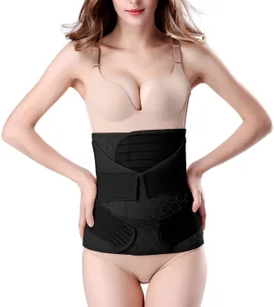 3 in 1 Postpartum Support - Recovery Belly/waist/pelvis Belt Shapewear Slimming Girdle (One Size, Black)