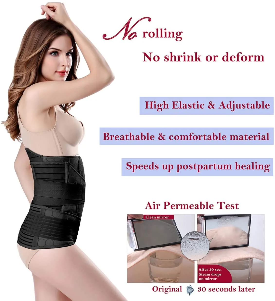 3 in 1 Postpartum Support - Recovery Belly/waist/pelvis Belt Shapewear Slimming Girdle (One Size, Black)