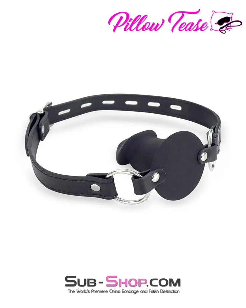 3429DL      Blow Job Trainer Locking Black Silicone Penis Gag