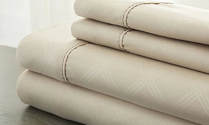 4-Piece Set: Super-Soft 1600 Series Plaid Embossed Bed Sheet