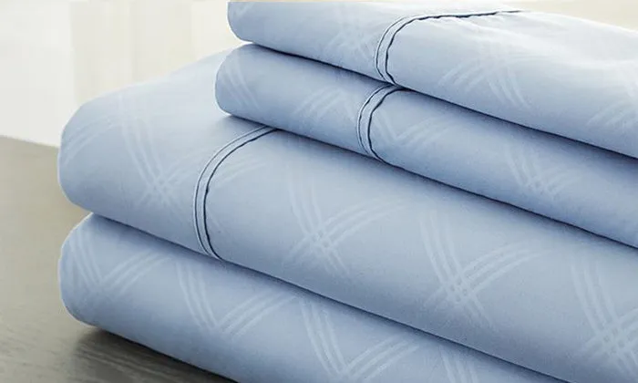 4-Piece Set: Super-Soft 1600 Series Plaid Embossed Bed Sheet