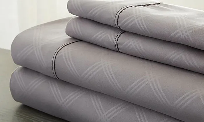 4-Piece Set: Super-Soft 1600 Series Plaid Embossed Bed Sheet