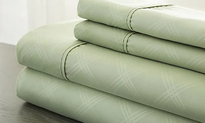 4-Piece Set: Super-Soft 1600 Series Plaid Embossed Bed Sheet