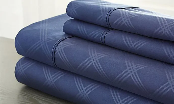 4-Piece Set: Super-Soft 1600 Series Plaid Embossed Bed Sheet