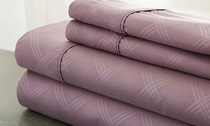 4-Piece Set: Super-Soft 1600 Series Plaid Embossed Bed Sheet