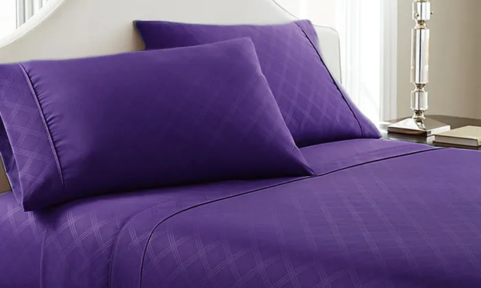 4-Piece Set: Super-Soft 1600 Series Plaid Embossed Bed Sheet