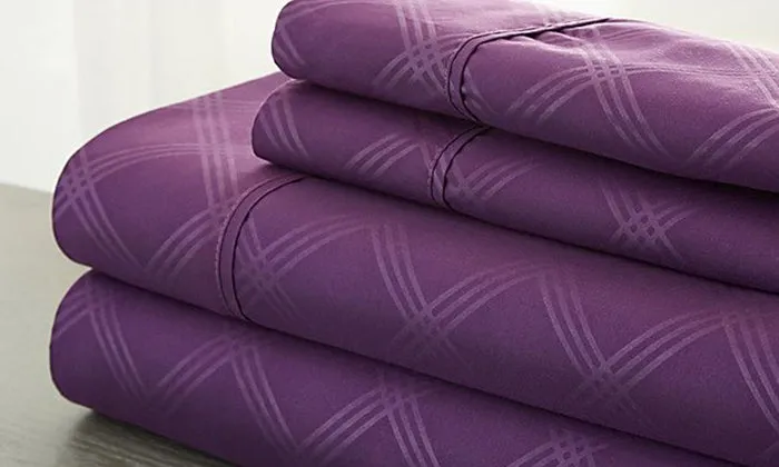 4-Piece Set: Super-Soft 1600 Series Plaid Embossed Bed Sheet