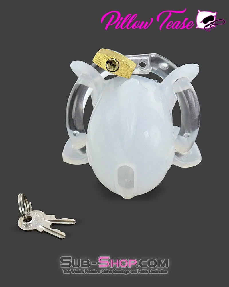 7416AE      Short White Silicone Chastity with Brass Padlock