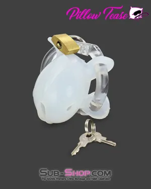 7416AE      Short White Silicone Chastity with Brass Padlock