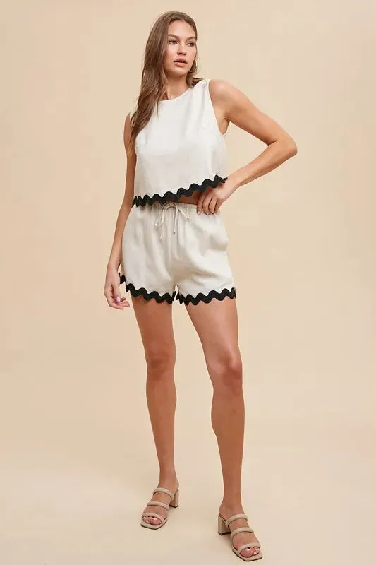 Annie Wear Ric Rac Trim Detailed Top & Shorts Set