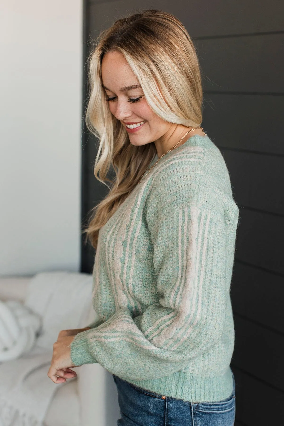 As The Snow Falls Knit Sweater- Soft Aqua