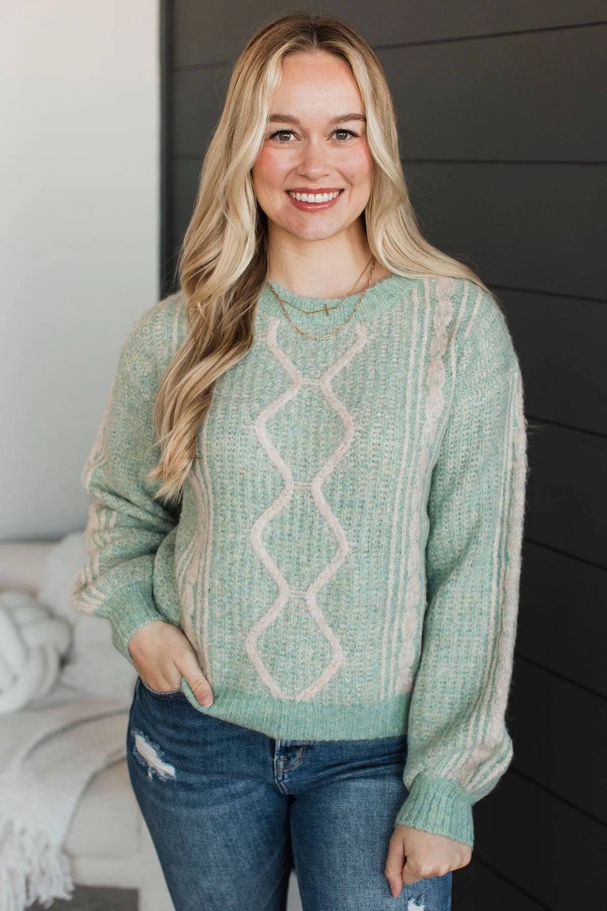As The Snow Falls Knit Sweater- Soft Aqua