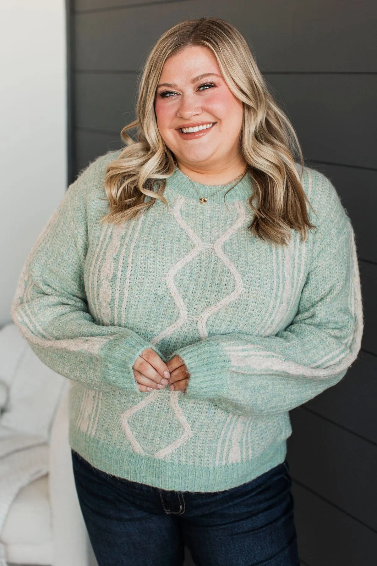 As The Snow Falls Knit Sweater- Soft Aqua