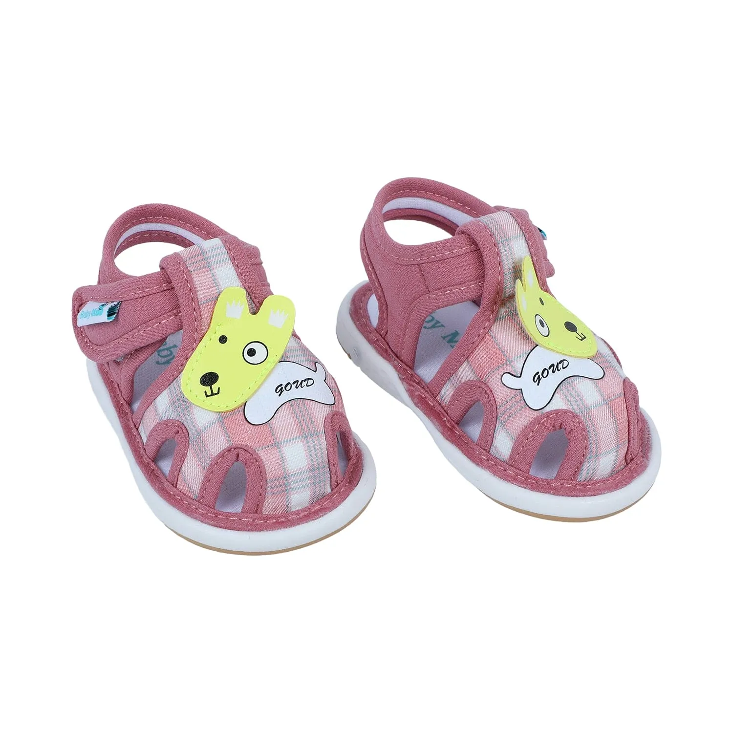 Baby Moo Cute Puppy Checked Chu-Chu Sound Breathable Anti-Skid Sandals - Pink