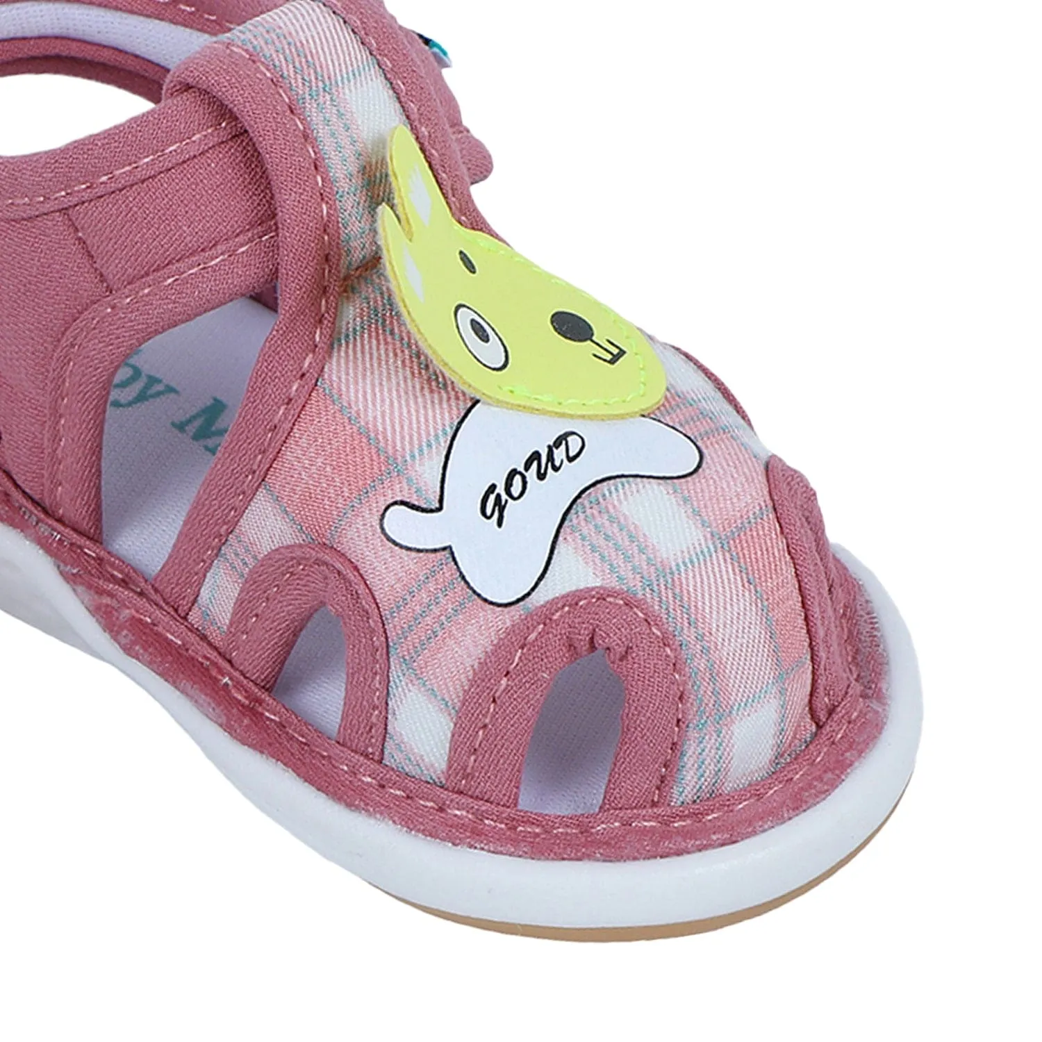 Baby Moo Cute Puppy Checked Chu-Chu Sound Breathable Anti-Skid Sandals - Pink