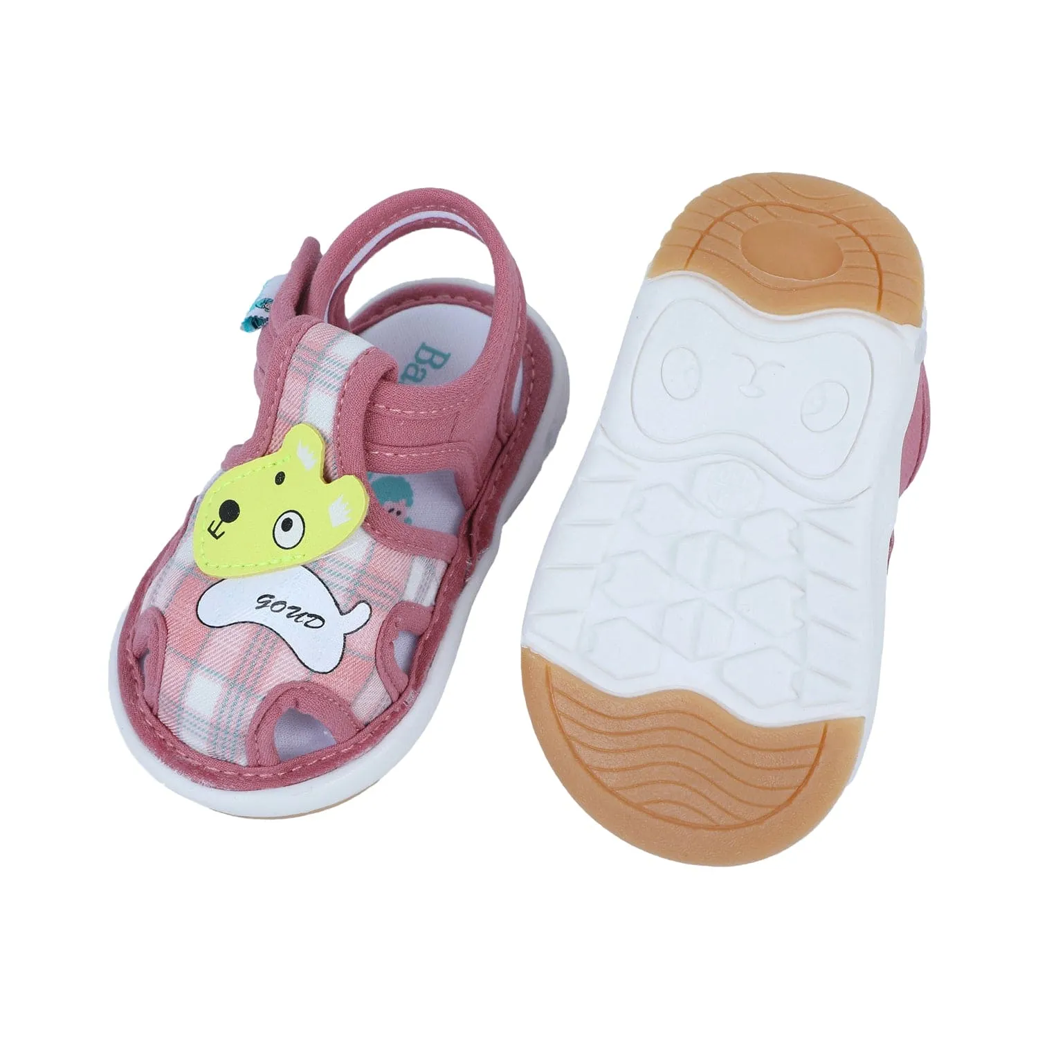 Baby Moo Cute Puppy Checked Chu-Chu Sound Breathable Anti-Skid Sandals - Pink