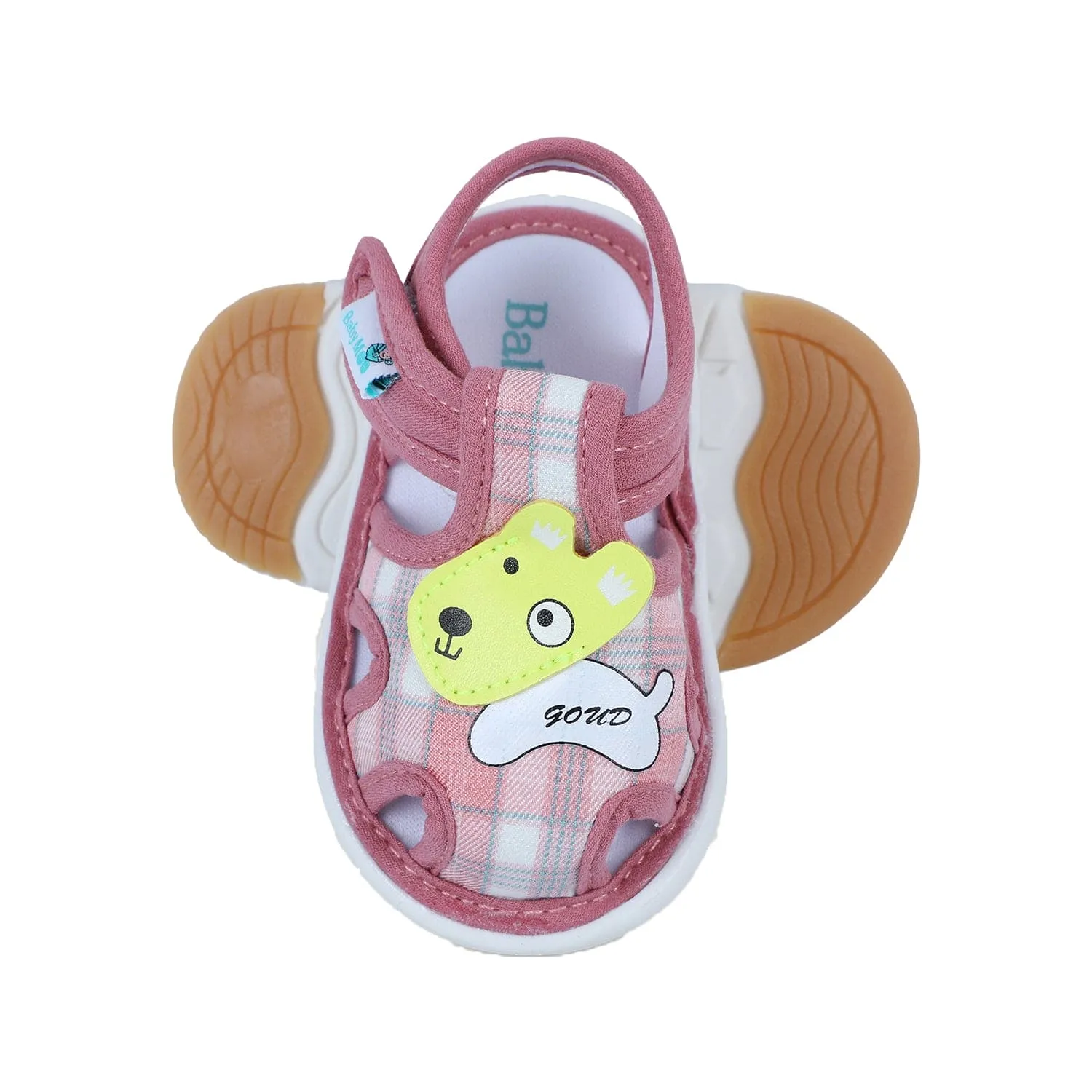 Baby Moo Cute Puppy Checked Chu-Chu Sound Breathable Anti-Skid Sandals - Pink