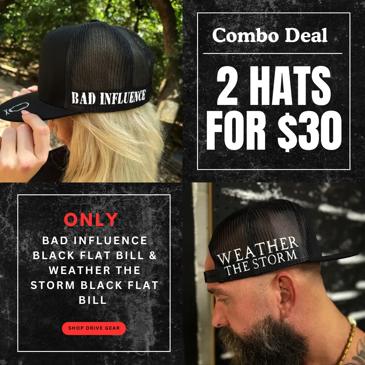 BAD INFLUENCE & WEATHER THE STORM HAT COMBO