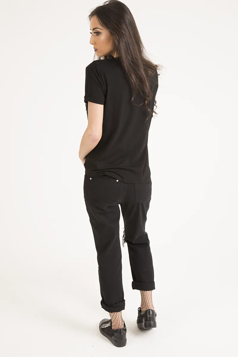 Black Reversible Sequin 'Love' Slogan T-Shirt - Ida